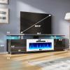AMERLIFE Fireplace TV Stand with 40" Fireplace, 80" Modern Fireplace Entertainment Center LED Lights, 2 Tier TV Console Cabinet for TVs Up to 90", Black & White view 3