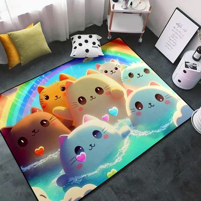 Kids Cute Cat Rug - Cat Rug for Girls Room Cartoon Rainbow Carpet Lovely Animal Sofa Floor Mat, 4'5'