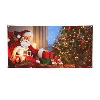 Christmas Magic print Party Banner Christmas Banner Birthday Bunting with Brass Grommets Party Decorations Backdrop for Christmas Wedding Winter New Year Home Decorations Party Supplies Small