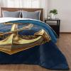 T&H XHome Quilt Twin Size Luxury Quilted Comforter Bedspread-Thin Soft Cozy, Ocean Golden Anchor Gradient Blue Texture Reversible Stitched Lightweight Quilt Coverlet for All Season view 1