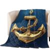 T&H XHome Quilt Twin Size Luxury Quilted Comforter Bedspread-Thin Soft Cozy, Ocean Golden Anchor Gradient Blue Texture Reversible Stitched Lightweight Quilt Coverlet for All Season view 2