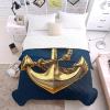 T&H XHome Quilt Twin Size Luxury Quilted Comforter Bedspread-Thin Soft Cozy, Ocean Golden Anchor Gradient Blue Texture Reversible Stitched Lightweight Quilt Coverlet for All Season view 4