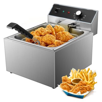 Large Capacity Electric Deep Fryer with Basket - 6L, 3000W Single Tank - Ideal for Commercial Or Home Use,L