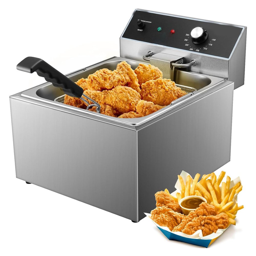 Large Capacity Electric Deep Fryer with Basket - 6L, 3000W Single Tank - Ideal for Commercial Or Home Use,L