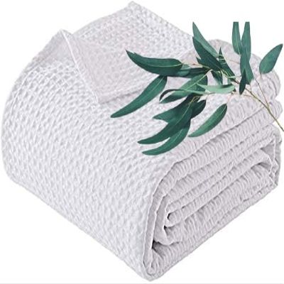 100% Eucalyptus Tencel Waffle Weave Blanket Custom 60" x 80" - Lightweight Washed Soft Breathable Blanket for All Season - Perfect Blanket Layer for Couch Bed Sofa-Elegant Home Decoration-White