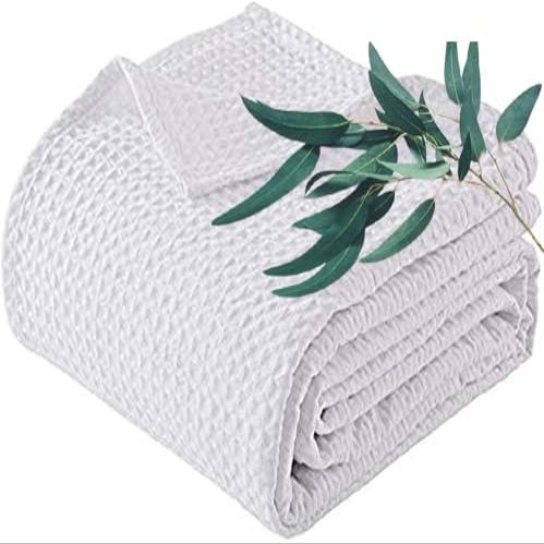 100% Eucalyptus Tencel Waffle Weave Blanket Custom 60" x 80" - Lightweight Washed Soft Breathable Blanket for All Season - Perfect Blanket Layer for Couch Bed Sofa-Elegant Home Decoration-White