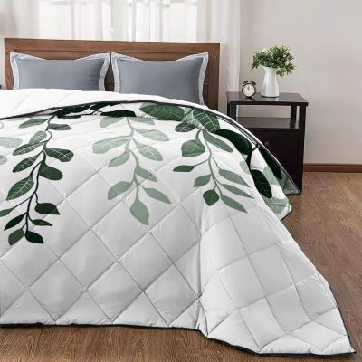 T&H XHome Quilt King Size Luxury Quilted Comforter Bedspread-Thin Soft Cozy, Plants Gradient Green Leaves Farmhouse Style Reversible Stitched Lightweight Quilt Coverlet for All Season