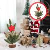 ABOOFAN Small Christmas Tree Figurine with Wood Base Merry Christmas Table Sign Artificial Xmas Tree Miniature Pine Needle Trees Berry Flower Table Ornament view 4