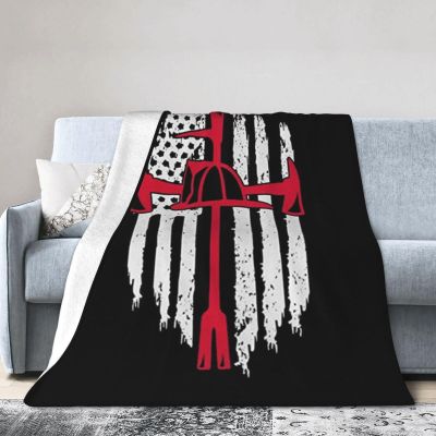 Reflective American Flag Firefighter Thin Red Line Fire Department Lightweight Super Soft and All Season Warm,Thermal Blanket, Blanket for Sofas