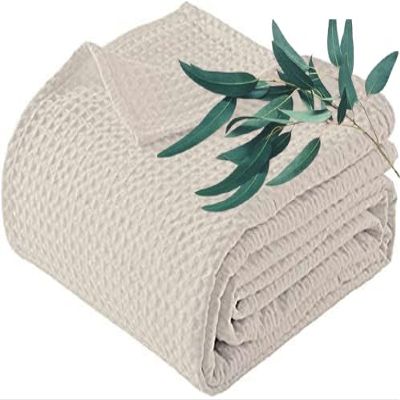 100% Eucalyptus Tencel Waffle Weave Blanket Queen Size 90"x90"-Lightweight Washed Soft Breathable Blanket for All Season - Perfect Blanket Layer for Couch Bed Sofa-Elegant Home Decoration-Ivory