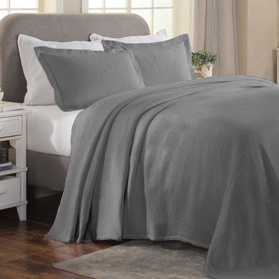 BLUENILEMILLS Cotton 3 Piece Bedspread Set, Oversized Bedspread, 2 Pillow Shams, Medium Weight Blanket, Home Bed Decor, Warm Bedding, Scrolling Medallion, Matelasse Woven, Essentials, King, Grey