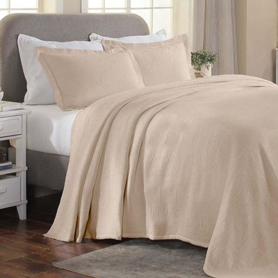 BLUENILEMILLS Cotton 3 Piece Bedspread Set, Oversized Bedspread, 2 Pillow Shams, Medium Weight Blanket, Home Bed Decor, Warm Bedding, Scrolling Medallion, Matelasse Woven, Essentials, King, Linen
