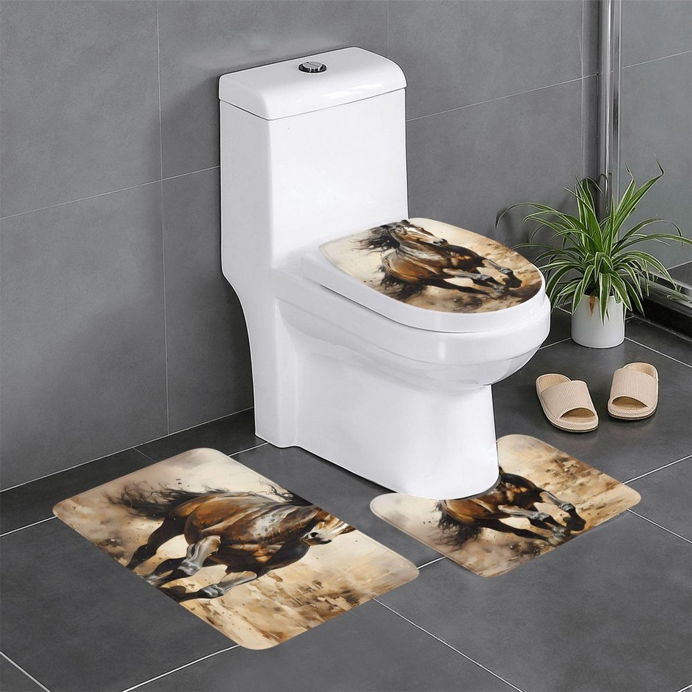 ViLlex Anti Slip Bathroom Rugs Set 3 Piece, Luxurious Super Soft Flannel Rugs Super Absorbent Non Slip Mat Western Horse