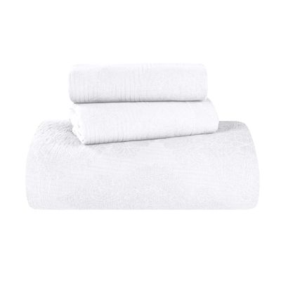 BNM Cotton 2 PC Bedspread Set, Home Bed Decor, Warm Bedding, 1 Oversized Bedspread, 1 Pillow Sham, Medium Weight Blanket, Scrolling Medallion, Matelasse Coverlet, Bedding Essentials, Twin, White