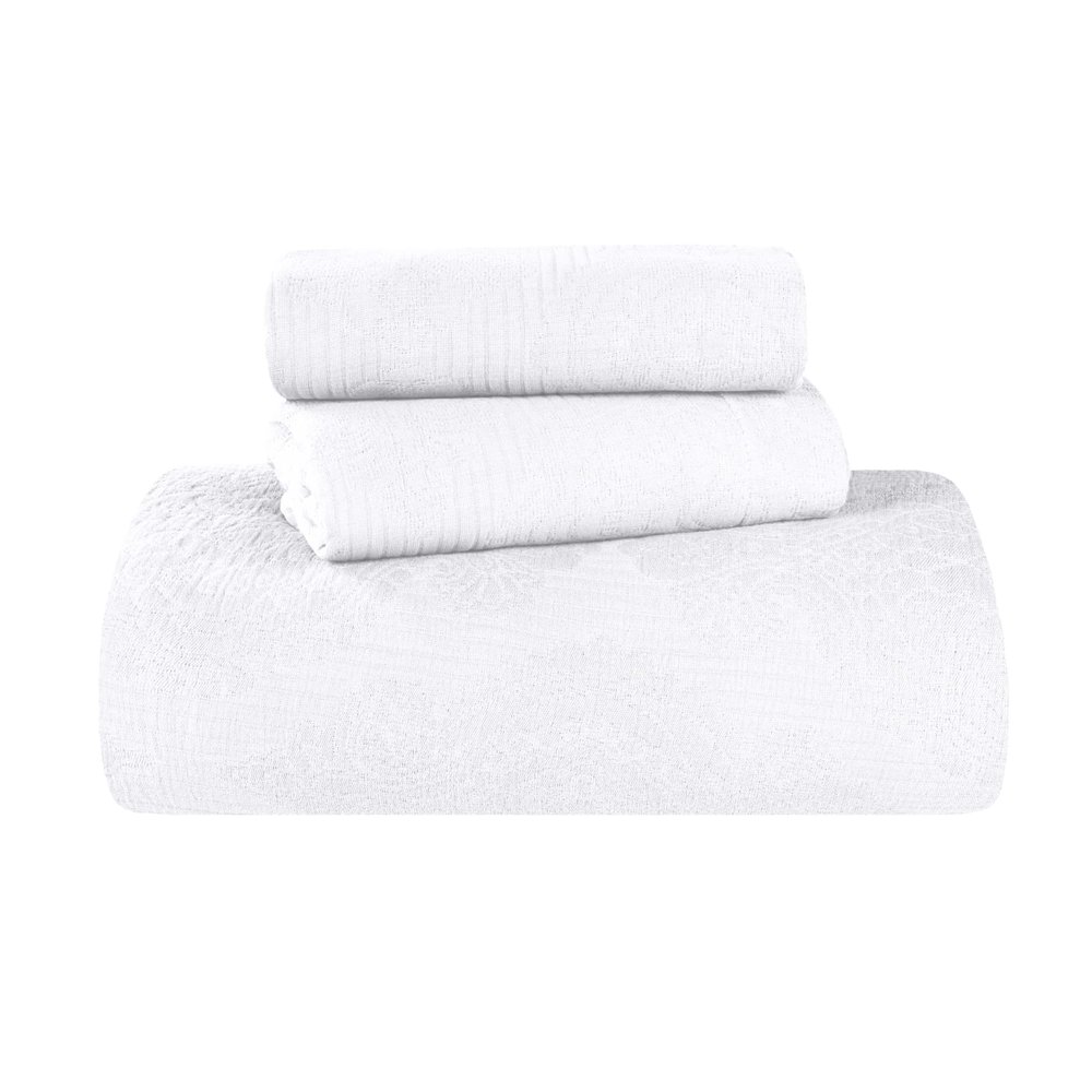 BNM Cotton 2 PC Bedspread Set, Home Bed Decor, Warm Bedding, 1 Oversized Bedspread, 1 Pillow Sham, Medium Weight Blanket, Scrolling Medallion, Matelasse Coverlet, Bedding Essentials, Twin, White