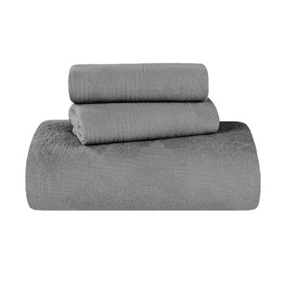 BNM Cotton 3 PC Bedspread Set, Home Bed Decor, Warm Bedding, 1 Oversized Bedspread, 2 Pillow Shams, Medium Weight Blanket, Scrolling Medallion, Matelasse Coverlet, Bedding Essentials, King, Grey