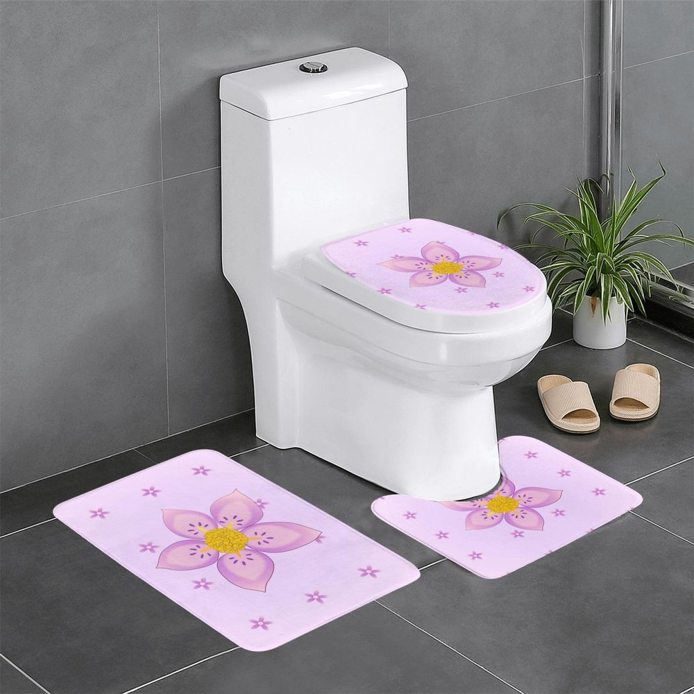 ViLlex Anti Slip Bathroom Rugs Set 3 Piece, Luxurious Super Soft Flannel Rugs Super Absorbent Non Slip Mat Five-Petaled Purple Flowers