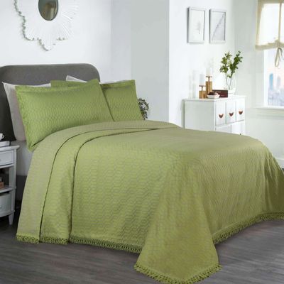 BNM Cotton Blend 2 Piece Bedspread Set, Home Bed Decor, Oversized Bed Spread, 1 Pillow Sham, Medium Weight Blanket, Geometric Fringe Bedding, Matelasse Coverlet, Bedding Essentials, Twin, Sage