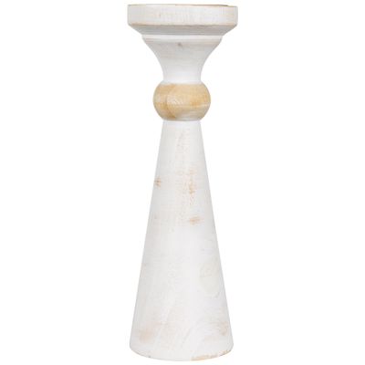 Northlight Wooden Pedestal Pillar Candle Holder - 12" - Brushed Antique White