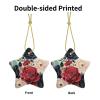 Christmas Tree Maroon and Navy Flowers Ceramic Hanging Star Shape Ornaments with Gold Ribbon Personalized Christmas Ornaments for Xmas Tree Holiday Home Wall Window view 3