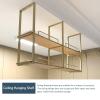 Ceiling Hanging Shelf Wooden Floating Shelves, 2 Tier Hanging Plant Flower Pot Stand Metal Storage Rack Wall Shelf for Bar Kitchen Restaurant, with Guardrail (Size : 140x30x80cm) view 4