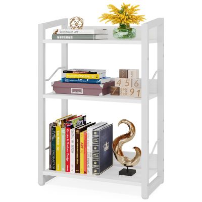 Hosfais Book Shelf Small Bookshelf - 3-Tier Wood Bookcase Industrial Bookshelf Metal Narrow Bookcase Storage Organizer Display Rack for Bedroom Living Room Home Office (White)