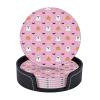6 Pack Light Pink Cute Ghost Coaster for Drinks with Holder, Country Farmhouse Waterproof Non-Slip Leather Coasters for Wooden Table Coffee Table Dinning Bar Desk Decor, Round view 1