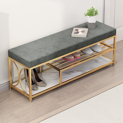 HOBIBA Organizer Metal Shoe Storage Bench for Entryway with Padded Seat Velvet Cushion,Upholstered Shoe Bench Shoe Rack with Storage (Size:80x35x45cm,Color:Grey)