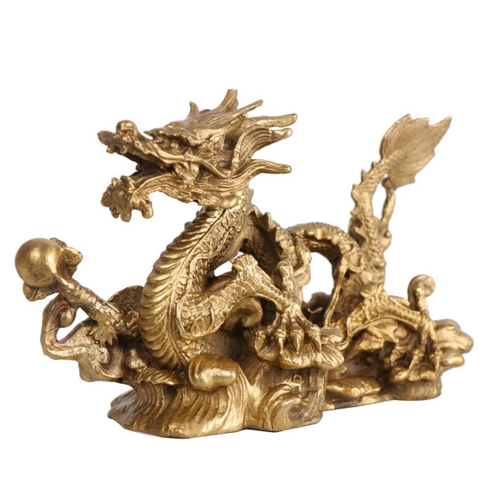 WEALTHCOMING Handmade Noble and Charming Auspicious Cloud Panlong/Dragon Brass Sculpture,Lucky Ornaments for Home Office Decor