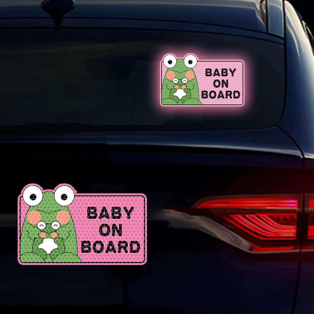 Nouiroy Funny Baby On Board Car Decal-Cute Frog Baby in Car Decal Reflective Vinyl Sticker for Cars Window Bumper 9.84 * 6.21 inch Baby Safety Warning Sign Sticker (Pink)