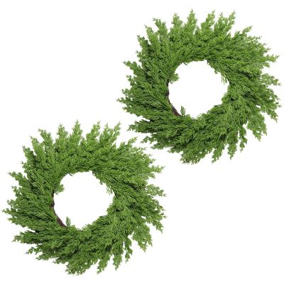 2PCS Christmas Cedar Wreaths,Christmas Wreath for Front Door, Artificial Green Wreath Greenery Realistic Wreath Holiday Decoration for Holiday Thanksgiving Fall Winter Decor