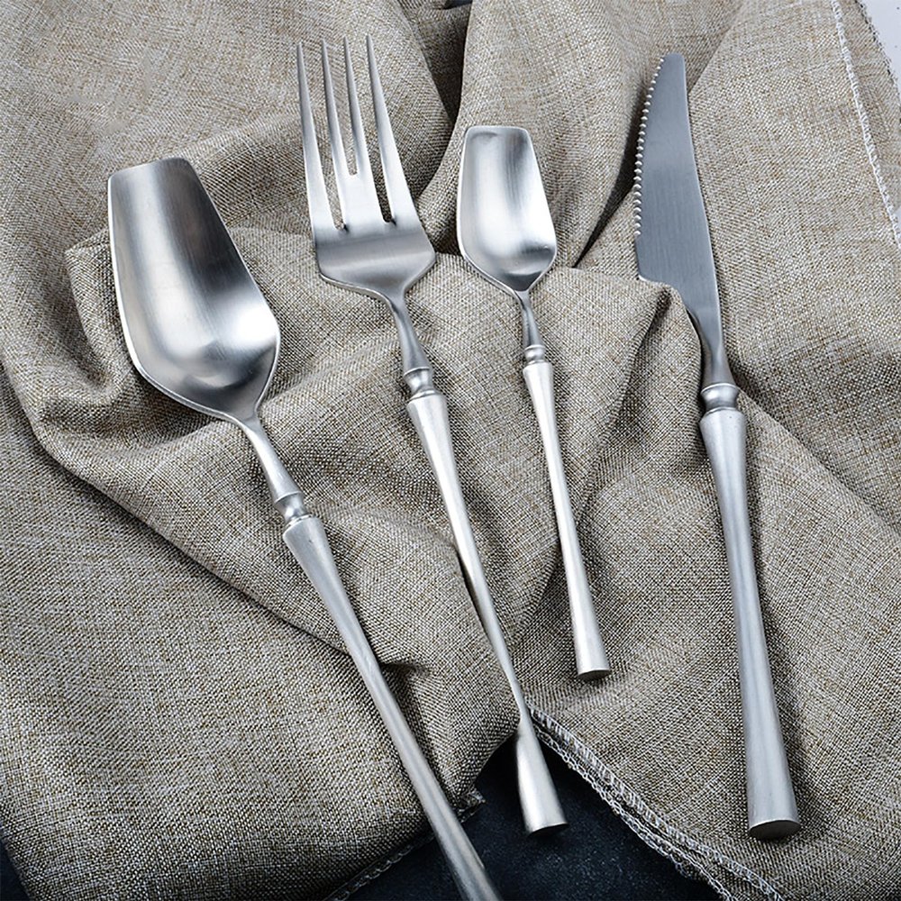 28 Piece Silverware Set Service for 7,Premium Stainless Steel Flatware Set Matte Silverware Set Durable Home Kitchen Eating Tableware Set Include Fork Knife Spoon Set Dishwasher Safe
