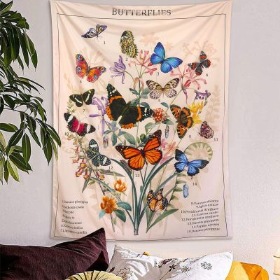 Zussun Butterfly Tapestry Vertical Vintage Floral Tapestries for Bedroom Aesthetic Flower Plant Tapestrys Wall Hanging Retro Beige Cute Colorful Art Wall Tapestry for Living Room Dorm (30" x 40")