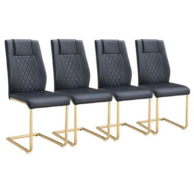 MEMUY Dining Chairs Set 4, Armless Black Kitchen Chairs,Waterproof Faux Leather Dinner Chairs with Upholstered Seat,Armless Side Chairs with Golden Metal Frame for Kitchen Dining Room
