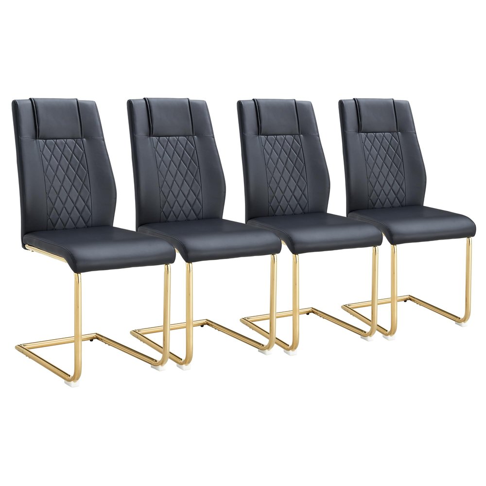 MEMUY Dining Chairs Set 4, Armless Black Kitchen Chairs,Waterproof Faux Leather Dinner Chairs with Upholstered Seat,Armless Side Chairs with Golden Metal Frame for Kitchen Dining Room