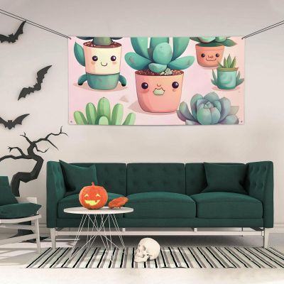 Personalized Banner Large Banners Lovely succulent plants Banner for Lndoor Outdoor Party Signs With Four Metal Round Holes Banners Sign for Business Party Decoration