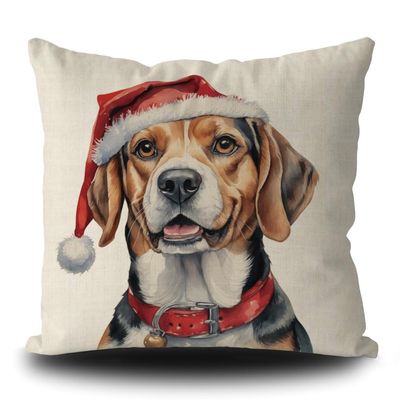 GUGLILI Dog Christmas Throw Pillow Cover Funny Beagle Dog in Santa Hat Xmas Pillowcase for Bed Couch Holiday Decoration Linen 20x20 Inch Double Side, Type 4