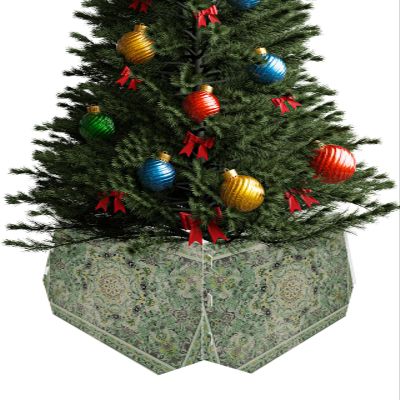 Retro Green Floral Christmas Tree Collar Tree Box Stand Cover,Artificial/Pencil/Silm/Skinny Tree Ring 4 Packs Collapsible Tree Skirt for Xmas Tree,Rustic Tribal Ethnic Bohemian Farmhouse 14.5"x10"