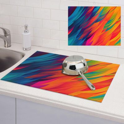 Dish Drying Mat For Kitchen Absorbent Abstract Colors Pattern Counter Drying Pad Drainer Rack Pad Microfiber Drying Pad Fast Dry Dish Rack Mat For Rack Coffee Mat Sink Mats 18 24 Inch