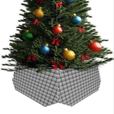 Geometric Lattice Christmas Tree Collar Tree Box Stand Cover,Artificial/Pencil/Silm/Skinny Tree Ring 4 Packs Collapsible Tree Skirt for Xmas Tree,Black Grey Classic Farmhouse Plaid 14.5"x10"