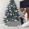 Geometric Lattice Christmas Tree Collar Tree Box Stand Cover,Artificial/Pencil/Silm/Skinny Tree Ring 4 Packs Collapsible Tree Skirt for Xmas Tree,Black Grey Classic Farmhouse Plaid 14.5"x10" view 3