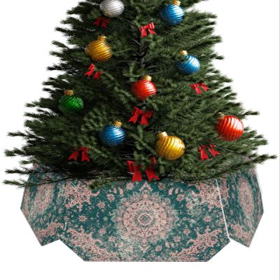 Boho Modern Christmas Tree Collar Tree Box Stand Cover,Artificial/Pencil/Silm/Skinny Tree Ring 6 Packs Collapsible Tree Skirt for Xmas Tree Decorations,Green Abstract Minimalist Flower 14.5"x10"