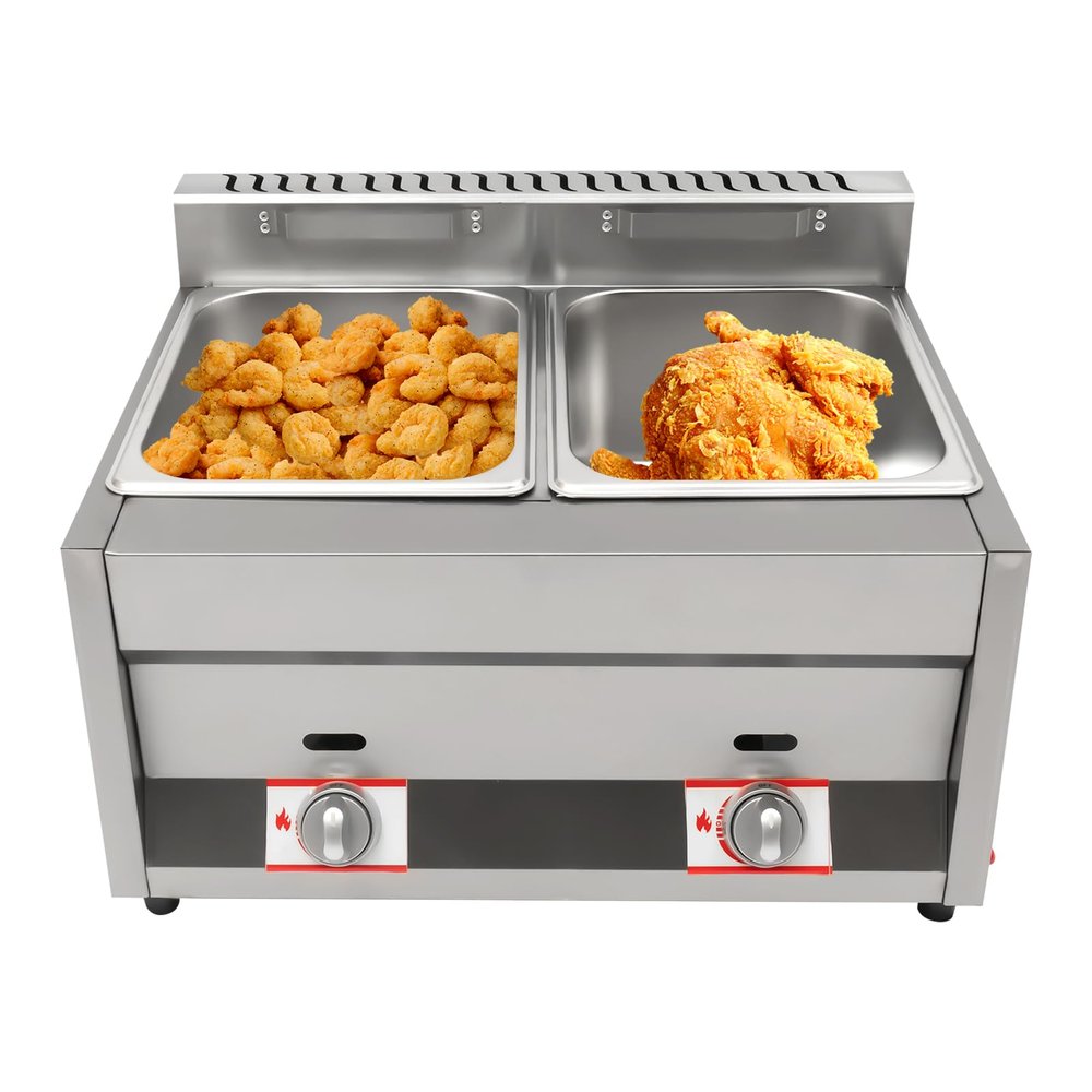 Gas Fryer, 3.2 Gal Commercial Gas Deep Fryer with 2 Tank Propane Deep Fryer/Countertop Propane Gas Fryer for Home Restaurants Chicken Wings Chips Frying