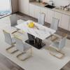 WEKEOT 63" Modern Dining Table Faux Marble Top Dining Table with MDF Pedestal White Dining Table for 6 Rectangle Dining Table for Kitchen(White) view 2