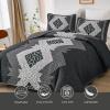 Dintszyayue Boho Quilt Set King Size 3 Pieces Black Grey Aztec Texture Bedspread Coverlet Set Bohemian Quilt Bedding Set Microfiber Lightweight Bed Cover for All Seasons 90"103" view 3
