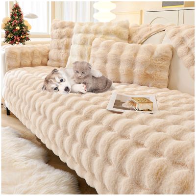 Thick Rabbit Plush Sofa Covers 1 2 3 Seater, Non-Slip Sofa Slipcovers for Corner L Shape, Sofa Cover Warm Velvet Sofa Cushion Covers, Washable for Sectional Couch (Camel,70x180cm)