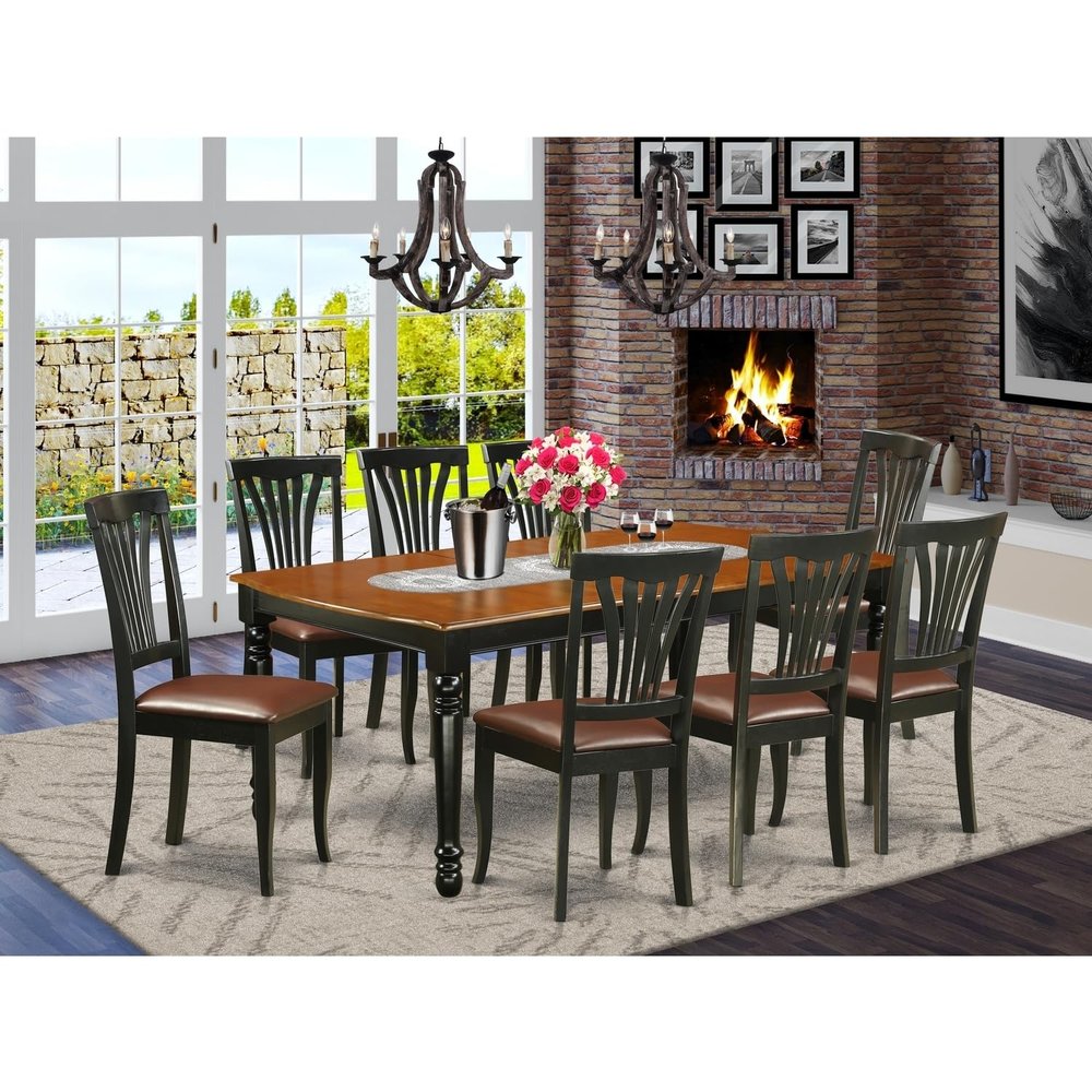 HomeStock Kitchen Table Set 9 Piece Dining Set with Chairs - Modern Black Cherry Finish Table & Chair Set