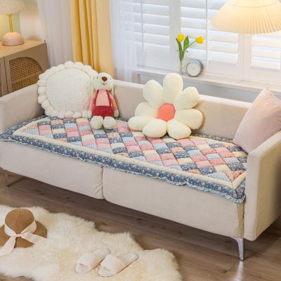 Boho Patchwork Magic Sofa Seat Slipcover, Anti-Slip Quilted Thick Cushion Couch Cover, Print Pet Mat Bed Blankets for Puppy Cat, Super Soft Pad Furniture Protector (Pink Blue,35.4*63inch/90*160cm)