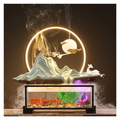 Tabletop Fountain New Chinese Creative Flowing Water Circulation Humidification Atomizer Fish Tank Office Living Room Lucky Home Furnishing Accessories Water Fountain Decor (Color : B)