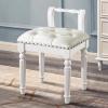 Topjia Low Back Vanity Bench Stool with Padded Cushion,Leather Retro Makeup Stool, Solid Wood Carving Legs Piano Bench for Makeup Room Living Room Beauty Salon(Seat Height 45cm(17.7in), White) view 1